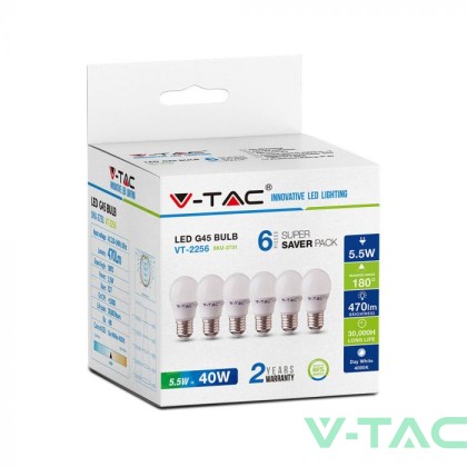 LED Крушка - 5.5W E27 G45 4000K 6Бр/Сет