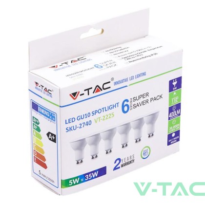 LED Крушка - 5W GU10 SMD Пластик 110° 3000K 6бр/сет 