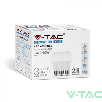 LED Крушка - 15W E27 A60 Термо Пластик 3000K 3Бр/Блистер                            