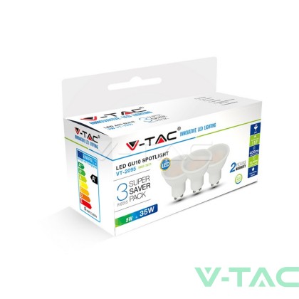 LED Крушка - 5W GU10 SMD Пластик  3000K 3бр/сет 