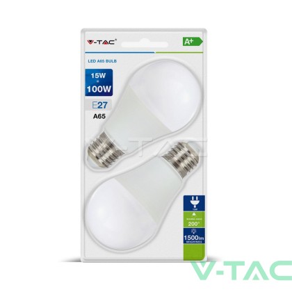 LED Крушка - 15W E27 A60 Термо Пластик 2700K 2Бр/Блистер                             