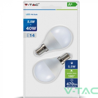 LED Крушка - 5.5W E14 P45 4000K 2Бр/Сет 