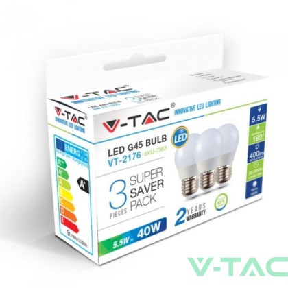 LED Крушка - 5.5W E27 G45 2700K 3Бр/Сет