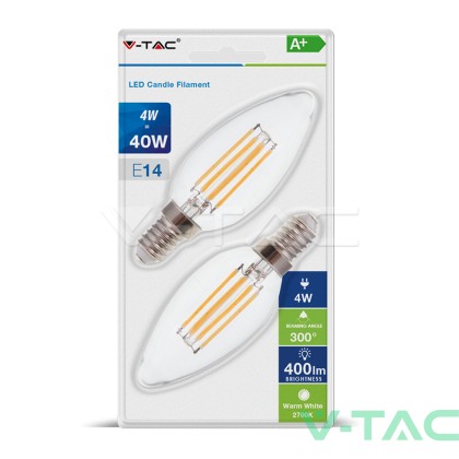 LED Крушка - 4W Filament E14 Кендъл  2700К 2БР/Блистер 