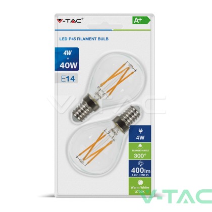 LED Крушка - 4W Filament E14 P45 Кръстосан  2700К 2БР/Блистер 