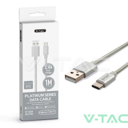 1 M Type C USB Кабел Сребрист - Platinum Серия