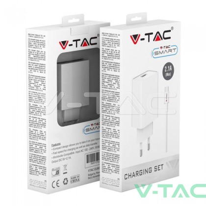 Зарядно 2.1А Micro USB Кабел Бяло