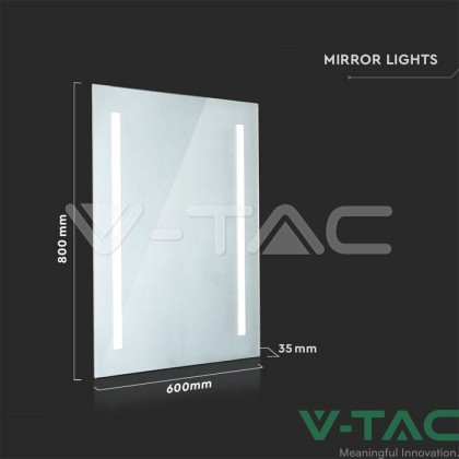 7W ЛЕД Огледало Правоъгълник Шнур 800*600*35mm IP44 Anti Fog 6400K + 31W Нагревател 