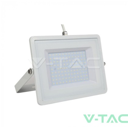 100W LED Прожектор SMD Бяло Тяло 6000K Бял Кабел