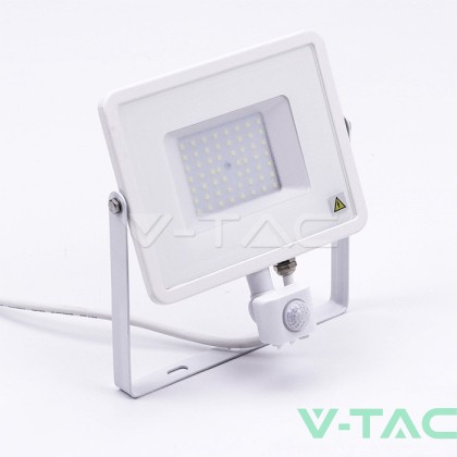 50W LED Прожектор Със Сензор  SAMSUNG ЧИП  Бяло Тяло 6400К