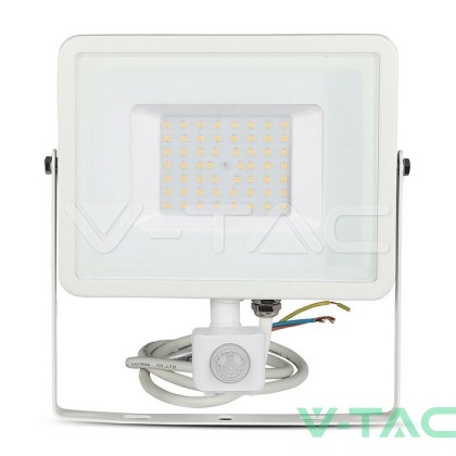 50W LED Прожектор Със Сензор  SAMSUNG ЧИП  Бяло Тяло 3000К