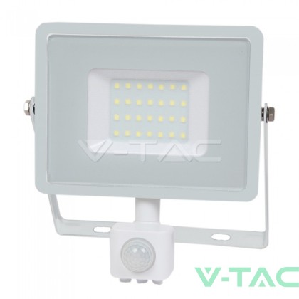 30W LED Прожектор Със Сензор  SAMSUNG ЧИП  Бяло Тяло 4000К
