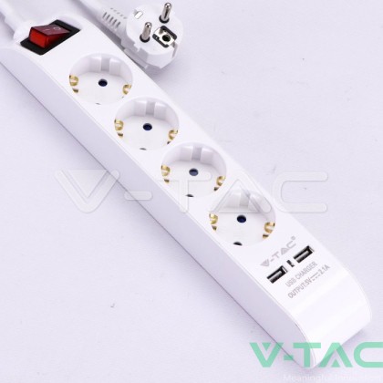 4 Гнезда Разклонител 2USB 3x1.5-1.4M Бутон  Бял