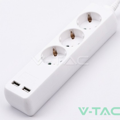3 Гнезда Разклоните 2USB 3 Х 1.5 - 2 Х 1.5М Бял