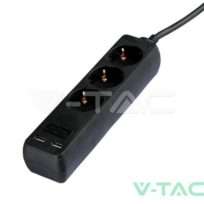 3 Гнезда Разклоните 2USB 3 Х 1.5 - 2 Х 5М Черен