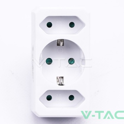 2 Щепсел Разклонител 2Х Мини 1Х 10/16А 250V Бял 