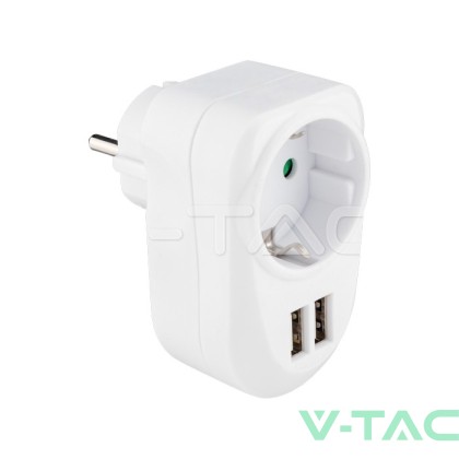 Щепсел Адаптер Шуко С 2ХUSB 5V -2.1A Бял 