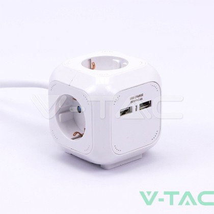 4 Гнезден Комбиниран Разклонител + 2USB 3X1.5 1.4M Бял Куб 
