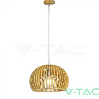 Дървен Пендел E27 Дърво + Хром Голям Ринг  D330*H220MM