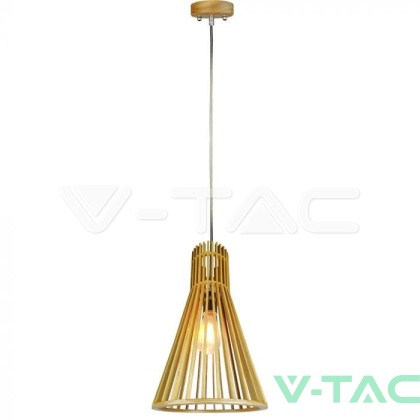 Дървен Пендел E27 Дърво + Хром Конус  D250*H450MM