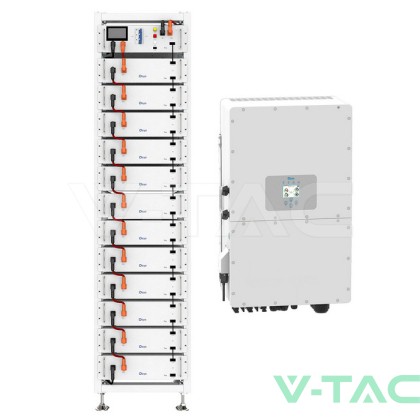 Индустриален Соларен Комплект V-TAC & Deye: 50kW Хибриден Инвертор + 61.44kWh Литиева Батерия (Високо Напрежение), IP20