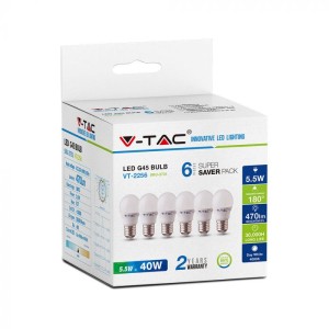 LED Крушка - 5.5W E27 G45 6400K 6Бр/Сет