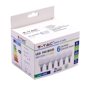 LED Крушка - 5.5W E14 P45 2700K 6Бр/Сет
