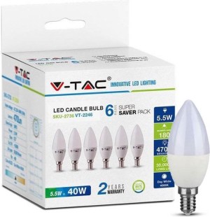LED Крушка - 5.5W E14 Кендъл 3000K 6Бр/Сет                                                      