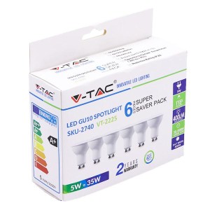 LED Крушка - 5W GU10 SMD Пластик 110° 3000K 6бр/сет 