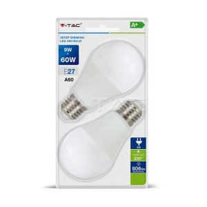 LED Крушка - 9W E27 A60 Термо Пластик 3Степенно Димиране 6400K 2Бр/Блистер -  NEW  