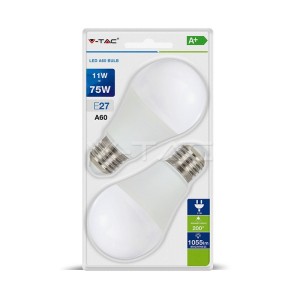 LED Крушка - 11W E27 A60 Термо Пластик 2700K 2Бр/Блистер                              