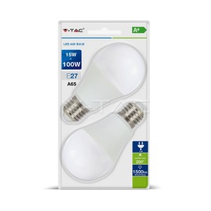 LED Крушка - 15W E27 A60 Термо Пластик 6400K 2Бр/Блистер                            