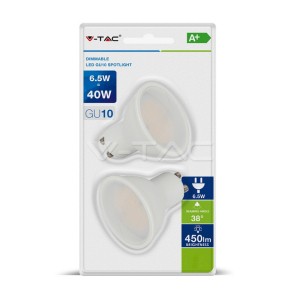LED Крушка 6.5W GU10 Бял пластмасов обектив Бял затъмняващ 2бр / блистер