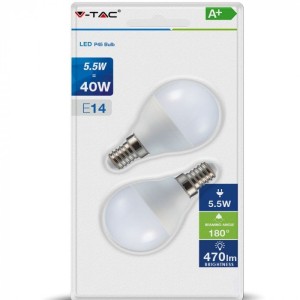 LED Крушка - 5.5W E14 P45 4000K 2Бр/Сет 