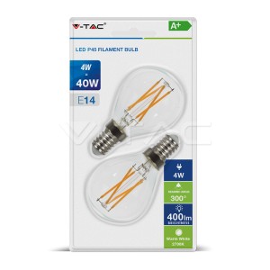 LED Крушка - 4W Filament E14 P45 Кръстосан  2700К 2БР/Блистер 