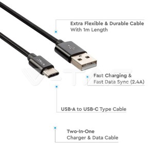 1 M Type C USB Кабел Черен - Platinum Серия
