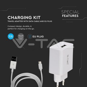 Зарядно 2.1А Micro USB Кабел Бяло