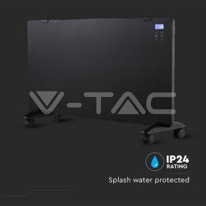 2000W Конвектор Стъкло Алуминиев Нагряващ Елемент Черна IP24 Дистанционно Колелца 