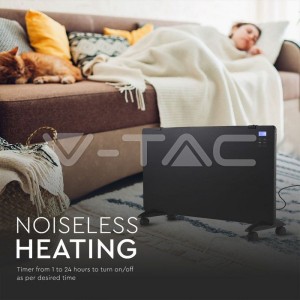 2000W Конвектор Стъкло Алуминиев Нагряващ Елемент Черна IP24 Дистанционно Колелца 