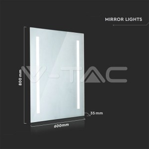 7W ЛЕД Огледало Правоъгълник Шнур 800*600*35mm IP44 Anti Fog 6400K + 31W Нагревател 