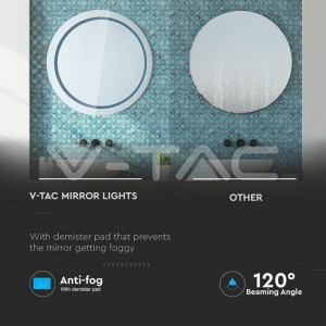 6W ЛЕД Огледало Кръг Шнур 600*35mm IP44 Anti Fog 6400K + 19W Нагревател 