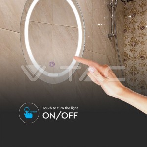 8W ЛЕД Огледало Кръг Тъч 600*35mm IP44 Anti Fog 3in1 + 17W Нагревател 