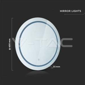8W ЛЕД Огледало Кръг Тъч 600*35mm IP44 Anti Fog 3in1 + 17W Нагревател 
