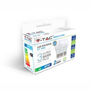 LED Крушка - 9W E27 A60 Термо Пластик 4000K 3Бр/Сет                            