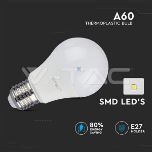 LED Крушка - 9W E27 A60 Термо Пластик 6400K                            