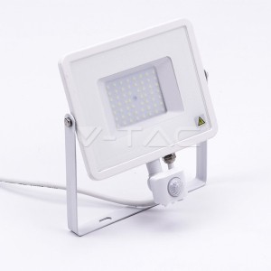 50W LED Прожектор Със Сензор  SAMSUNG ЧИП  Бяло Тяло 6400К