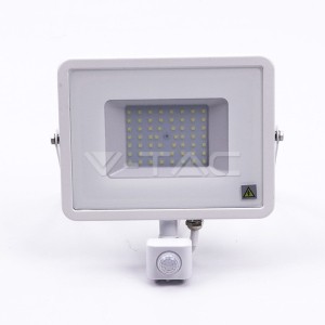 50W LED Прожектор Със Сензор  SAMSUNG ЧИП  Бяло Тяло 6400К