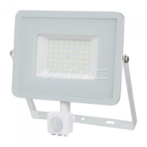 50W LED Прожектор Със Сензор  SAMSUNG ЧИП  Бяло Тяло 6400К