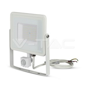 50W LED Прожектор Със Сензор  SAMSUNG ЧИП  Бяло Тяло 3000К