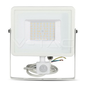 50W LED Прожектор Със Сензор  SAMSUNG ЧИП  Бяло Тяло 3000К